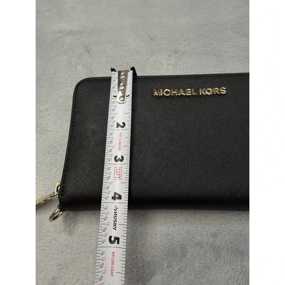 Michael Kors Black Saffiano Leather Zip Around Wallet Gold Hardware